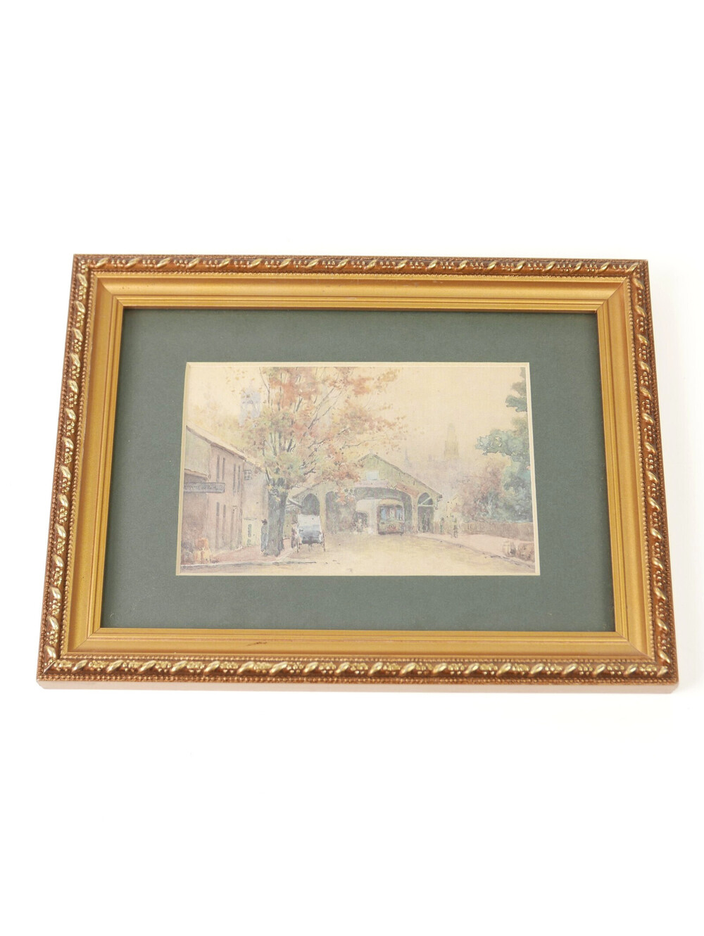 Paul Sawyier Covered Bridge in Autumn Lithograph Print Kentucky Art Gold Framed